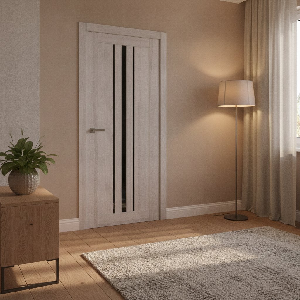 Двері міжкімнатні TM DOORS СМАРТ ПВХ С 050 зі склом чорне Декор Ясень сизий — фото 2