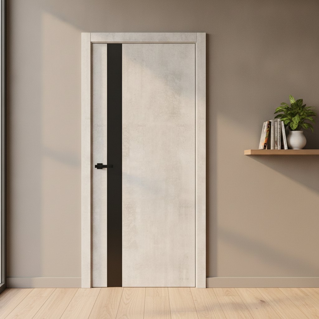 Двері міжкімнатні TM DOORS TRENTO ПВХ 03 зі склом чорне торець BLACK Бетон свiтлий — фото 2